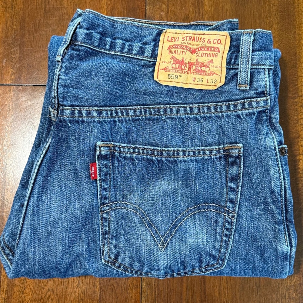 Levis 559 Mens Relaxed Straight Leg Flannel Lined Jeans Size 36 Measures 34x30